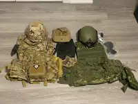 Airsoft Vests/chest rig, helmets, with mag pouches in Desert/OD