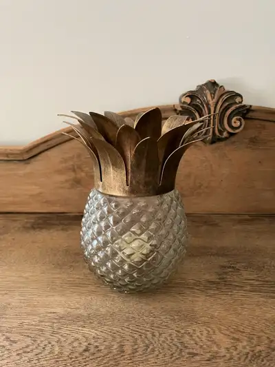 Pineapple Gold Brass Candle Holder 7.5” tall, View more