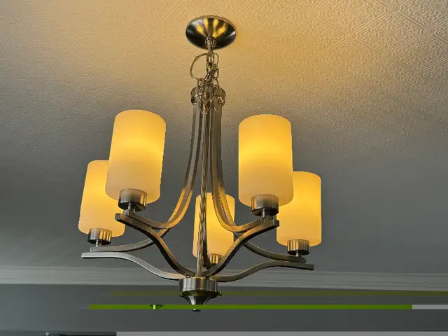 Dinning Chandelier Lighting Fixture 5 LED Dimming Bulbs brushed in Indoor Lighting & Fans in Barrie - Image 5