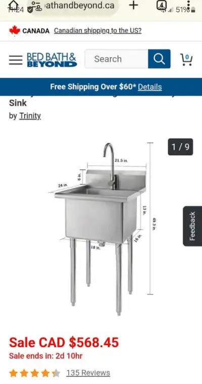 Brand new Box Trinity Stainless steel Utility Sink With pull-o, View more