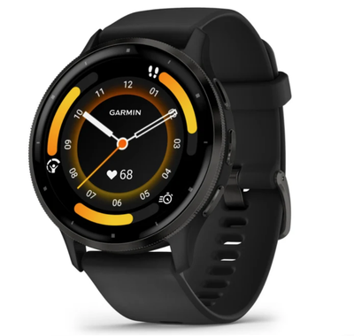 Garmin Venu 3 Sports & Fitness Smartwatch. It is slate stainless steel bezel with black case and sil...