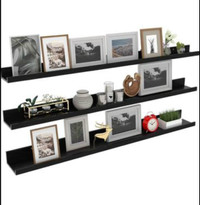 Giftgarden 47 Inch Long Black Floating Shelves-set of 3