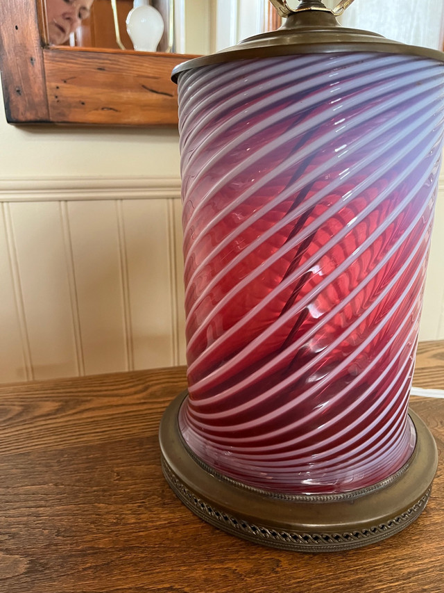 Antique Swirled Cranberry Milkglass Lamp in Arts & Collectibles in Kawartha Lakes - Image 2