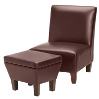 Leather-Look Accent Chair with Storage Ottoman, New
