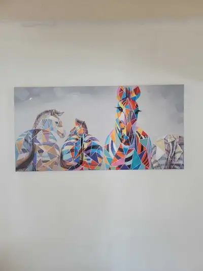 Large colourful zebra canvas in great condition. 140cm x 70cm Bright modern design – great statement...