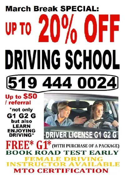 DRIVER TRAINING G1 G2 G DRIVER LICENSE ! SAFETY MATTER ! Strathroy & Area * BOOK ROAD TEST EARLY * !...