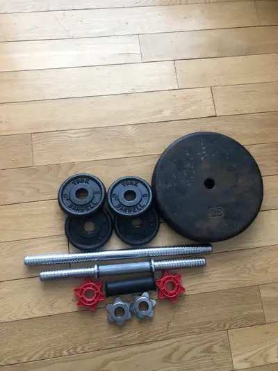 Comes with everything you see York 1-1/4kgX4 25lbs X2