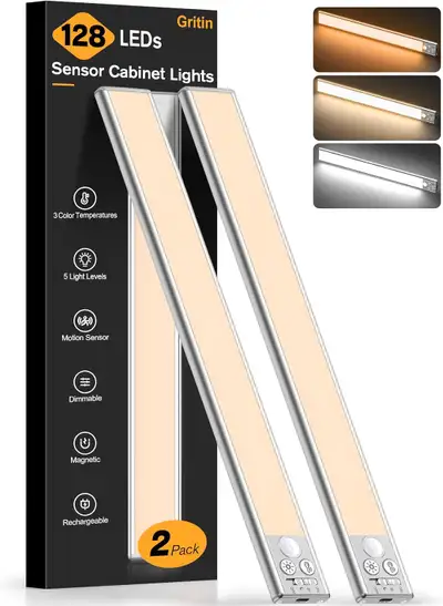 Wireless Under Cabinet Light - 14.7" Rechargeable 2 Pack, 3 Colo, View more