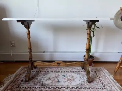 Vintage solid wood console table, top painted white, new paint, View more