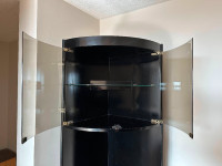 Black Wall Unit w/ Curved Glass Doors