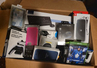 Box of miscellaneous new electronics and electronic accessories 