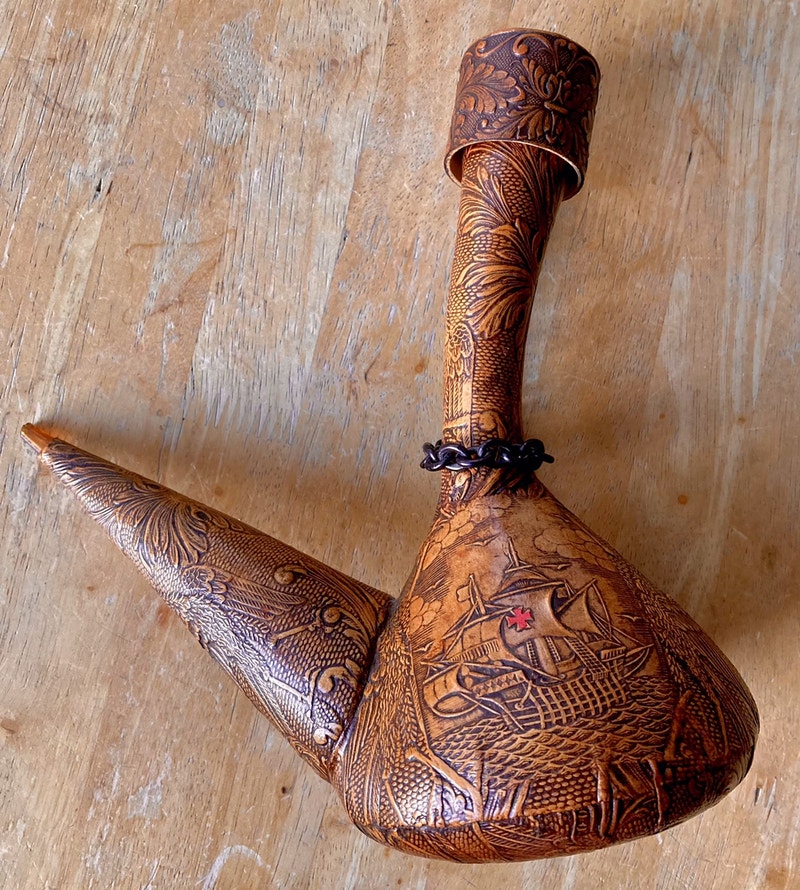 Vintage PORRON Tooled Leather Spanish Wine Bottle Decanter Arts