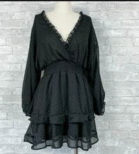 DYNAMITE Black Dress with Ruffles & Rhinestones XS