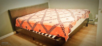 King size bed frame, mattress, bedsheets blanket cover and pillo