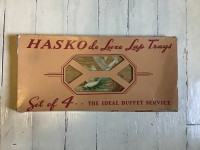 Set of 4 Hasko DeLuxe laptrays in box, 1940's serving tray, USA