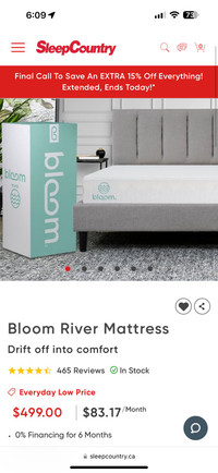 Bloom River Mattress Memory Foam Full Size | Retail $549