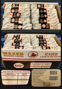 96” Waxed hockey skate laces. Case Of 40 Pair. NEW IN BOX
