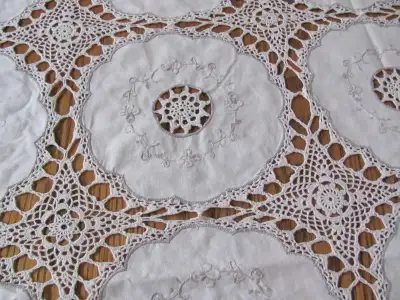 Pretty Crocheted Beige Tablecloth New, View more