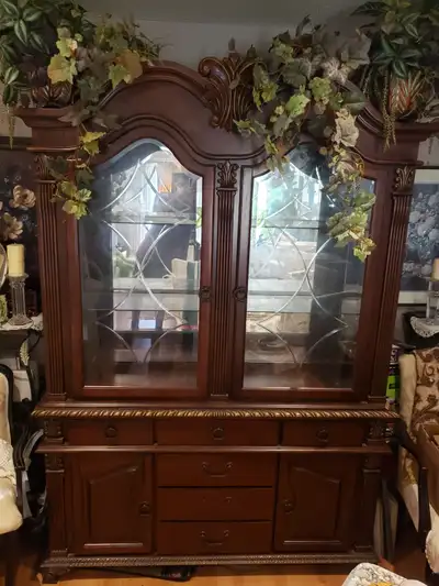 2-Piece Ornate China Cabinet / Buffet Hutch with Lighted Display, View more
