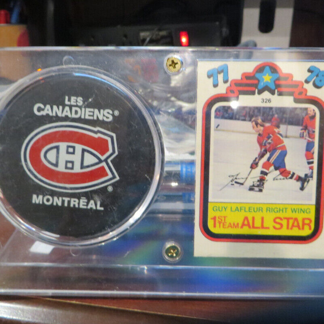 GUY LAFLEUR PUCK AND CARD COLLECTIBLE in Arts & Collectibles in Calgary
