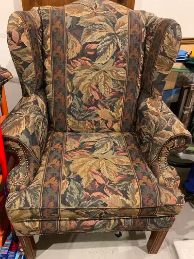 Stately upholstered traditional wingback chair, View more