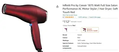 Conair Pro Hair Dryer, Flatiron,Travel Dryer, Hot Rollers, +plus, View more