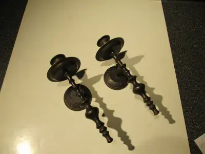Set of 2 vintage brass wall candle holders., View more