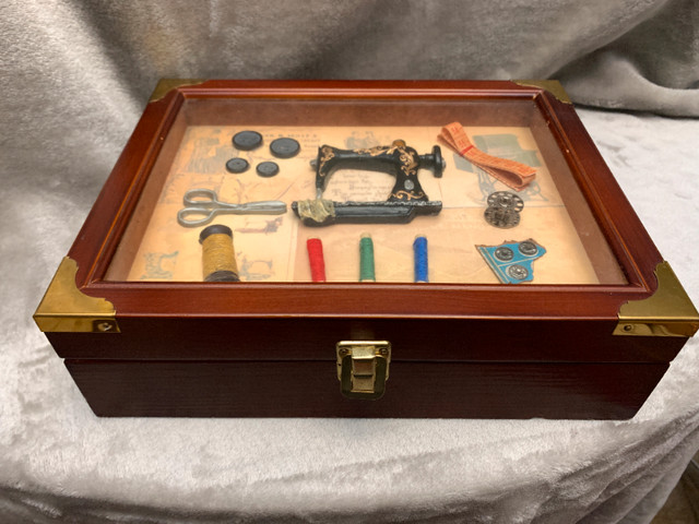 LARGE WOODEN SEWING BOX SHADOW BOX UNIQE BRASS HINGES in Arts & Collectibles in Mississauga / Peel Region