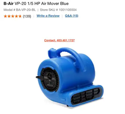 B-Air VP-20 1/5 HP Air Mover BlueModel # BA-VP-20-BL, View more