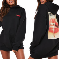 PLAYBOY X MISSGUIDED BLACK MAGAZINE PRINT OVERSIZED HOODIE DRESS