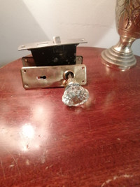 Antique Crystal Door-Knob Set W/ Solid Brass Plates & Guts