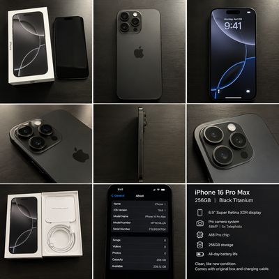 IPHONE 16 PRO MAX 256GB in Black Titanium UNLOCKED, View more