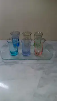 DANSK Tequila Cordial Set w 6 Shot Glasses 1.5oz ea & Glass Tray