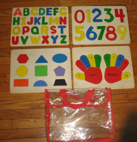 4 Wooden Puzzles  inlaid/Prek kids in Carrying Case