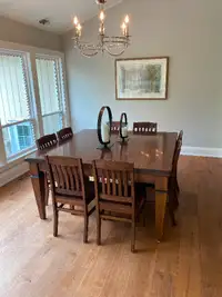 Solid Maple Handcrafted Dining Table and 8 Chairs.