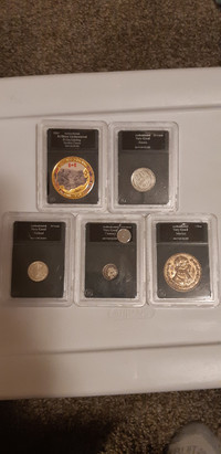 5 old coins all have been authenticated and are in cases