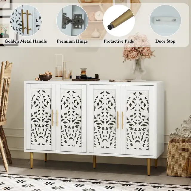 47.8" White 4-Door Vintage-Style Hollow Carved Accent Cabinet in Hutches & Display Cabinets in Markham / York Region - Image 10