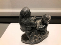 Vintage A Wolf Original Inuit Couple Seal Soapstone Carving