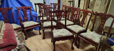 *STUNNING*& RARE 12 MAHOGANY CHAIRS(2WITH ARMS)CHIPPENDALE STYLE, View more