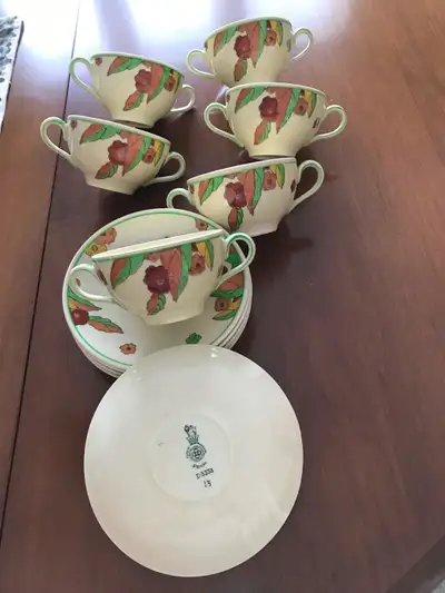 Royal Doulton Peach Designed Honey Cups (2 handled)Set of 6. All stamped D5333 13. Production: 1928-...