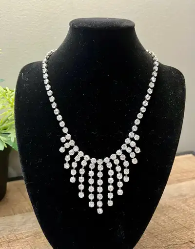 Vintage Jay Flex Sterling Rhinestone Fringe Necklace, View more