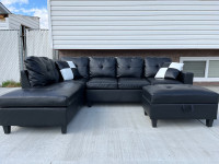 Black sectional couch w/ ottoman