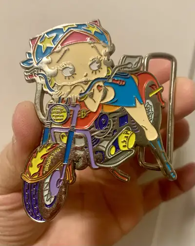 Rare 1980s Betty Boop On Her Motor Bike Metal Belt Buckle, View more