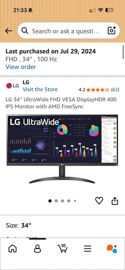 LG ultra wide 34 inches monitor , View more