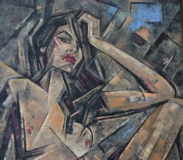 LARGE CUBIST NUDE OIL ON CANVAS PAINTING MINT CONDITION in Arts & Collectibles in Gatineau - Image 2