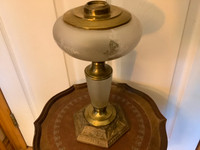 Antique Etched Glass & Brass Pedestal Oil Lamp Base
