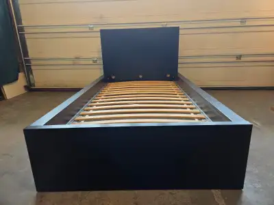 Used Twin Size IKEA High MALM Black-Brown Bedframe With Slats, View more