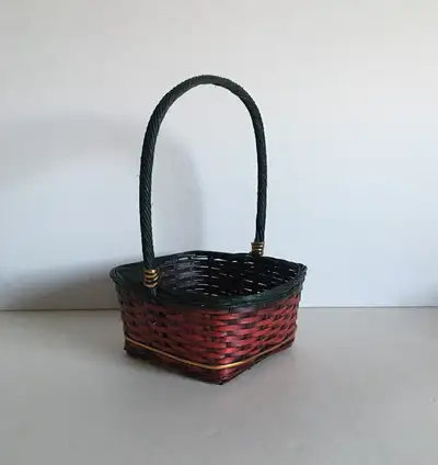 Three Vintage Red & Green Wicker Christmas Baskets With Handles, View more