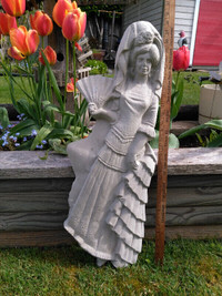 Vintage Concrete Lady of the Garden Unpainted 30 Inches High