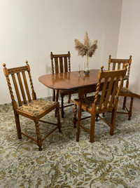 Oak Table and Antique Chair Set